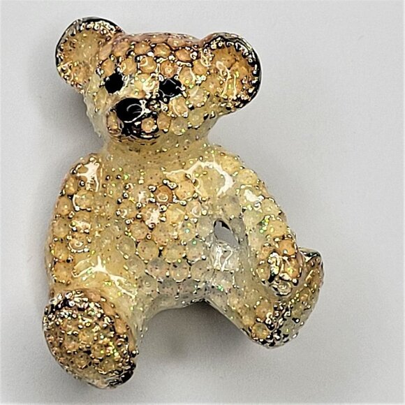 GOLD Tone Speckled Teddy Bear Brooch Pin - Picture 4 of 7